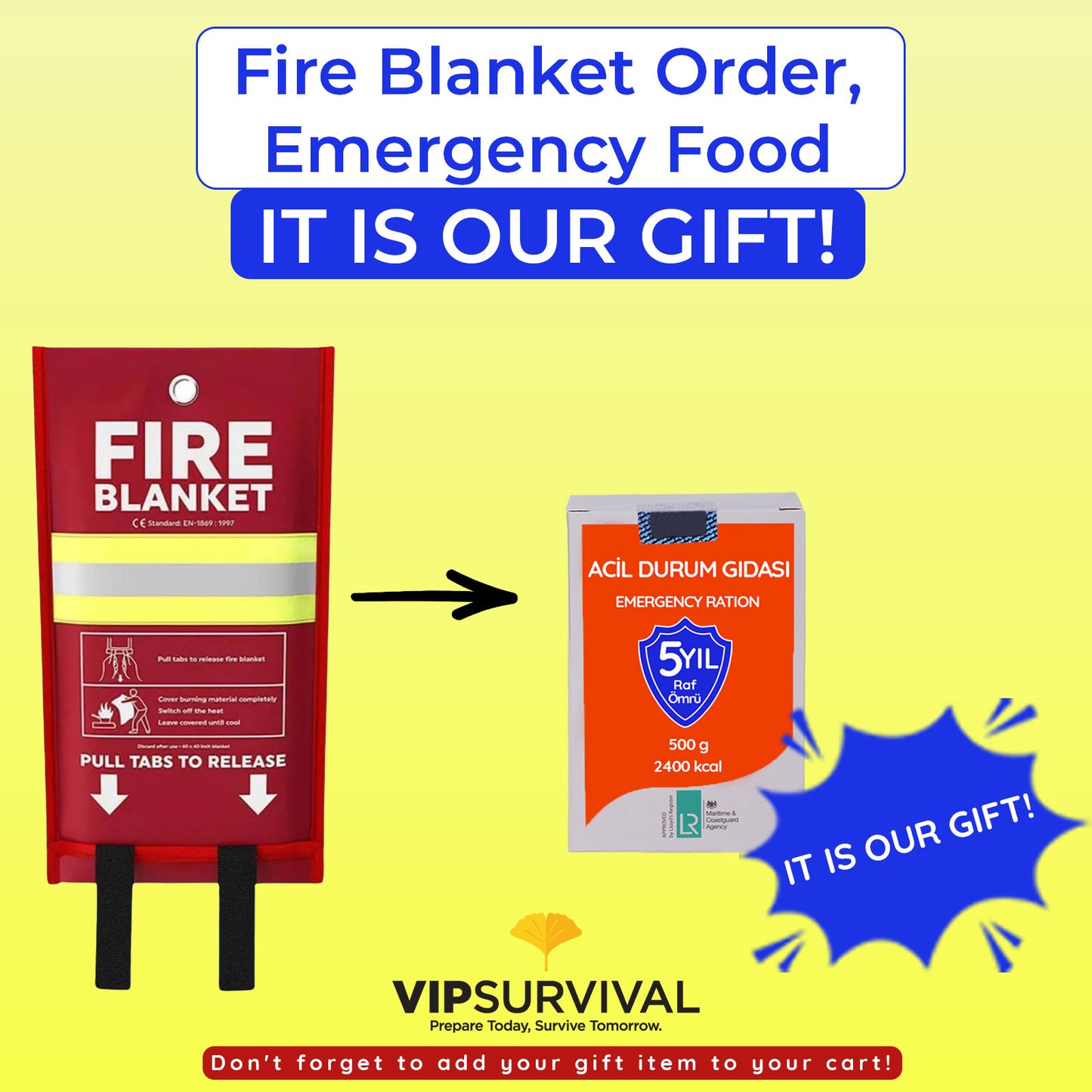 Fire Blanket + Complimentary Emergency Food (5-Year Shelf Life)