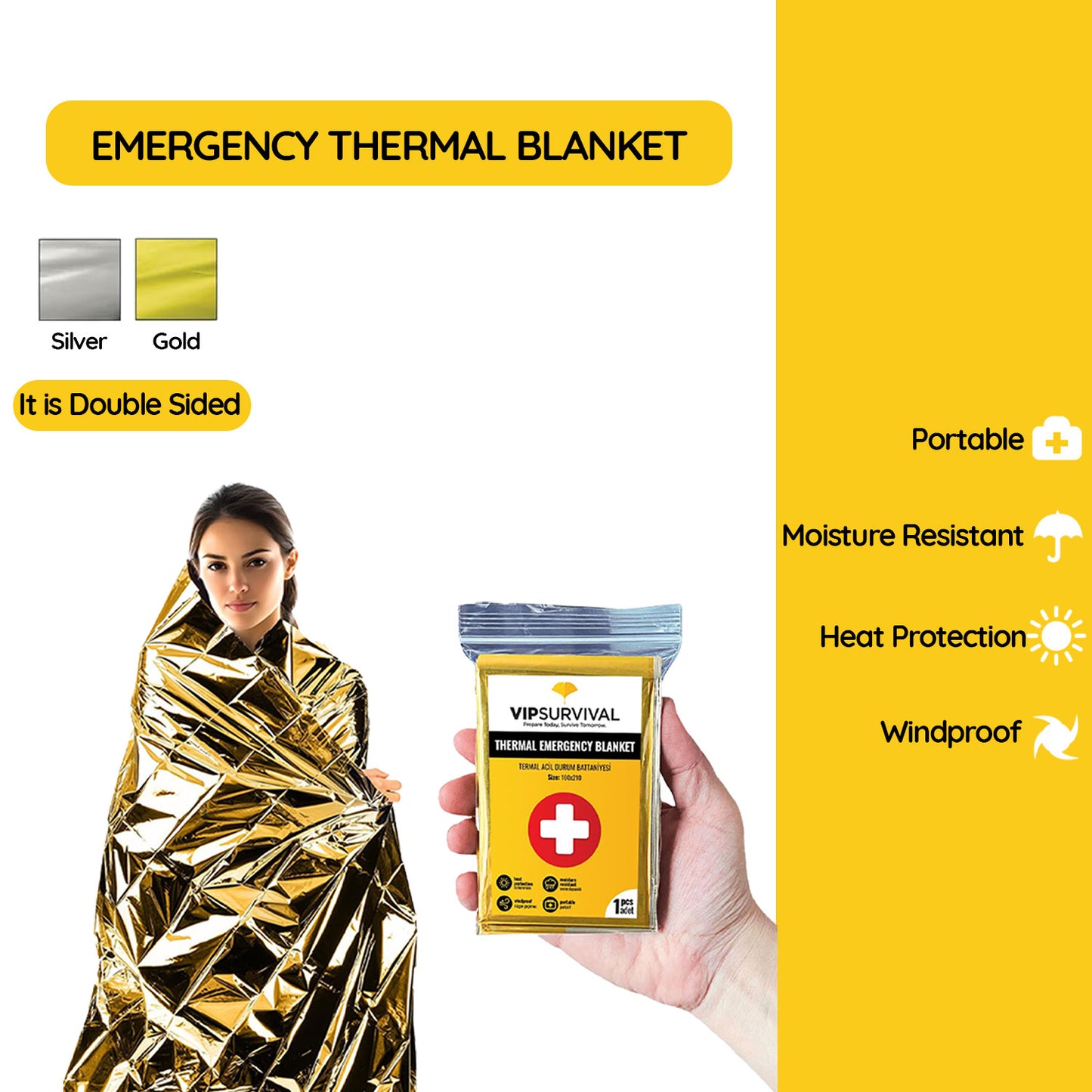 Thermal Blanket For Emergencies Protect Your Body Heat 25Pcs