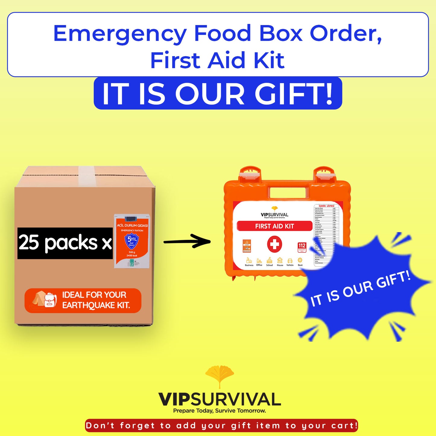 Emergency Food Box (25 Packages) + Complimentary First Aid Kit