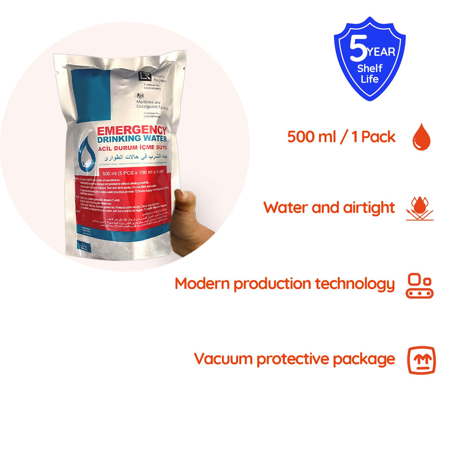 Emergency Water Pack (5x500ml) 5-Year Shelf Life for Disaster Preparedness
