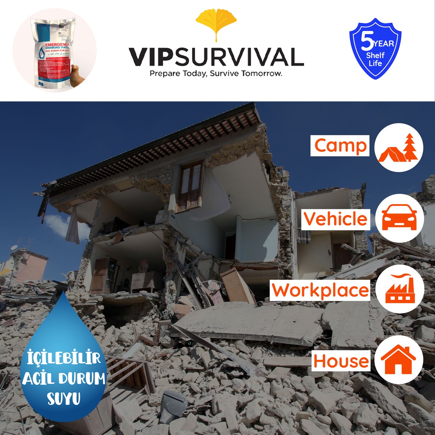 Emergency Water Pack (5x500ml) 5-Year Shelf Life for Disaster Preparedness