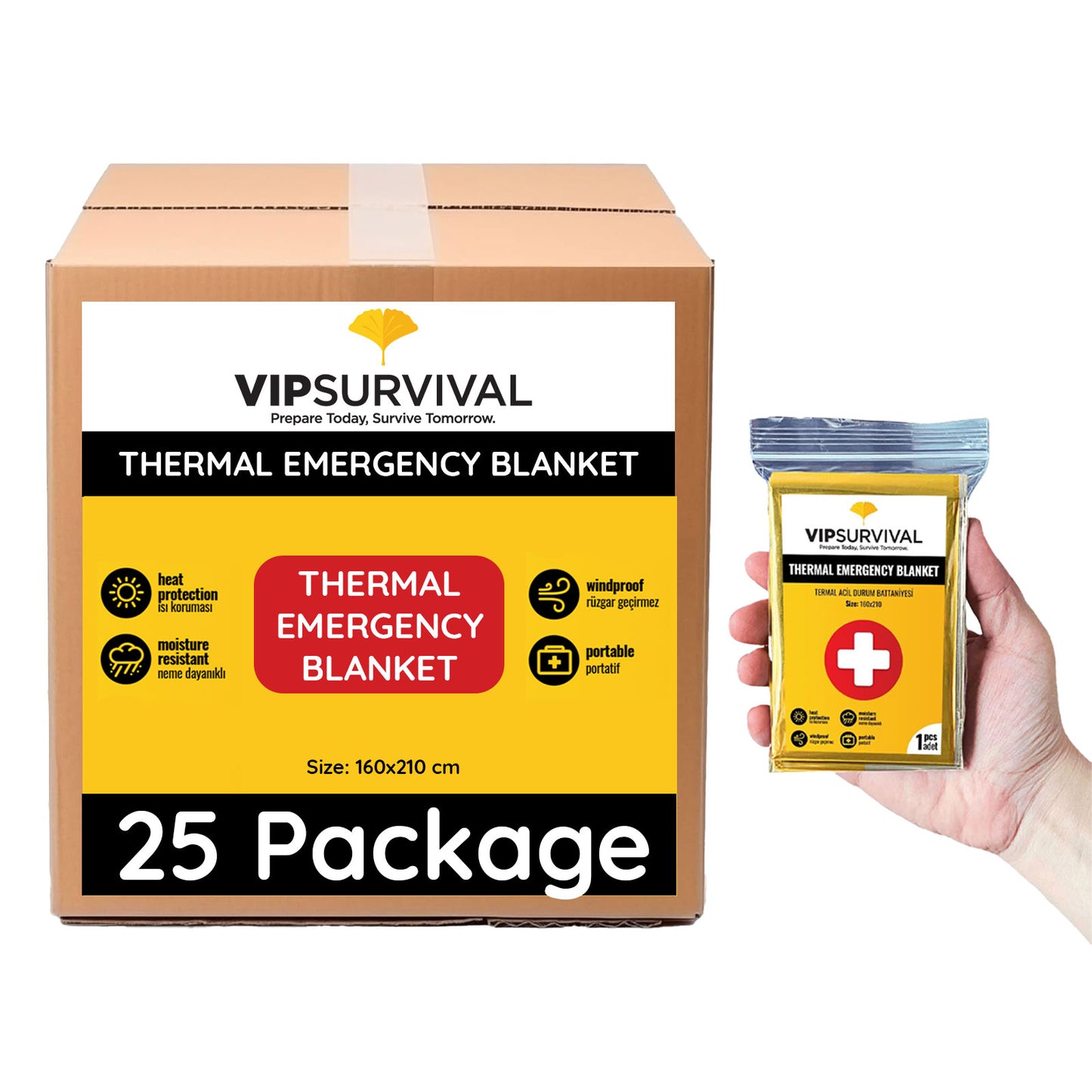 Thermal Blanket For Emergencies Protect Your Body Heat 25Pcs